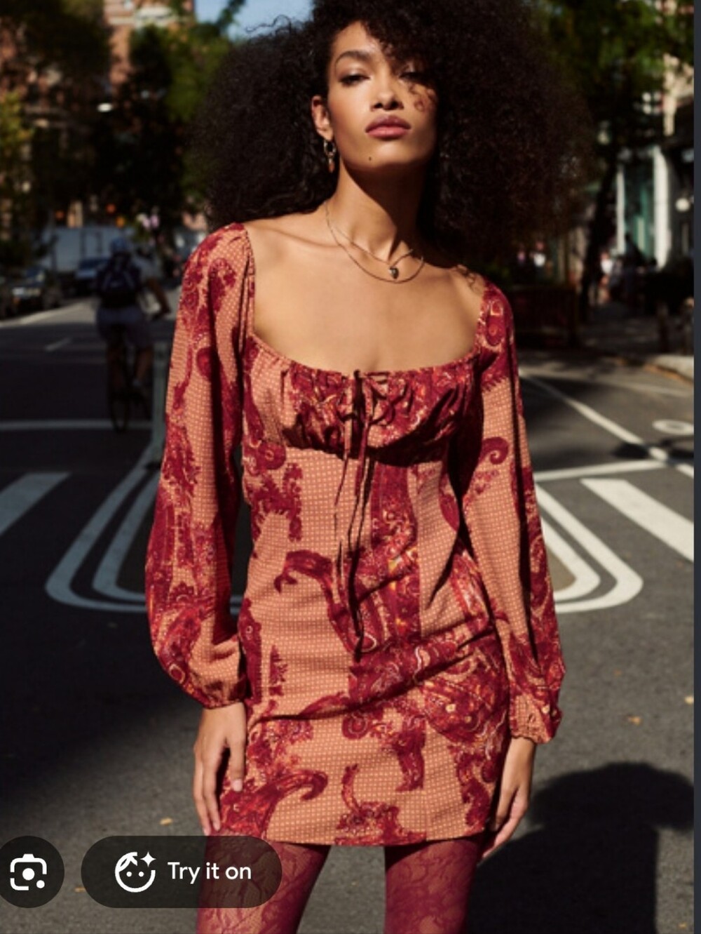 Urban Outfitters Burgundy Paisley Tie-Front Peasant Tunic Mini Dress M